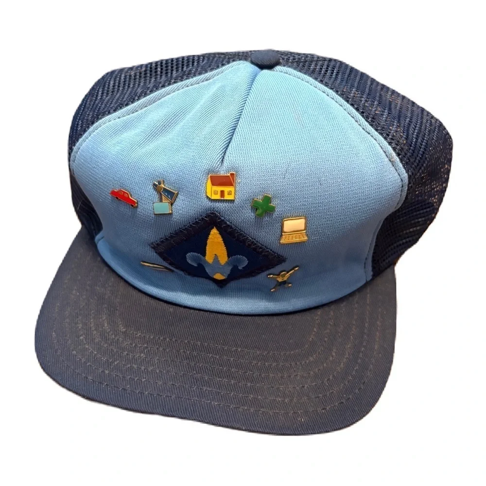 Webelos Cub Scouts BSA Adjustable Baseball Cap Hat 7 Pins Trucker Snap Back